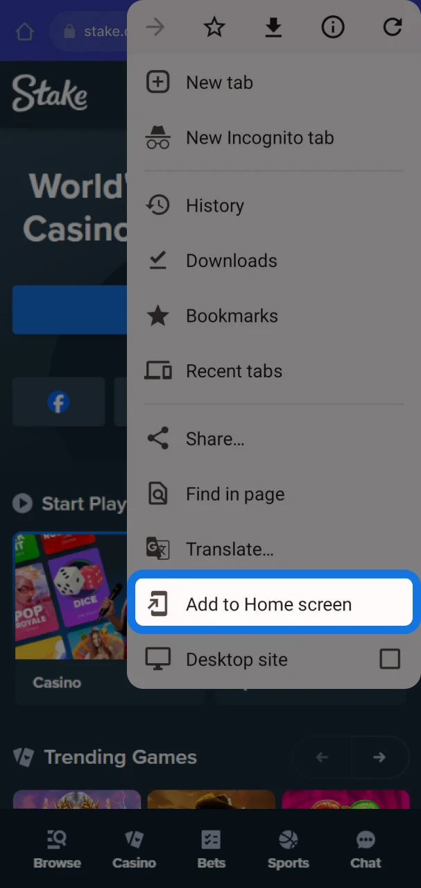 Add the Stake shortcut to your home screen.