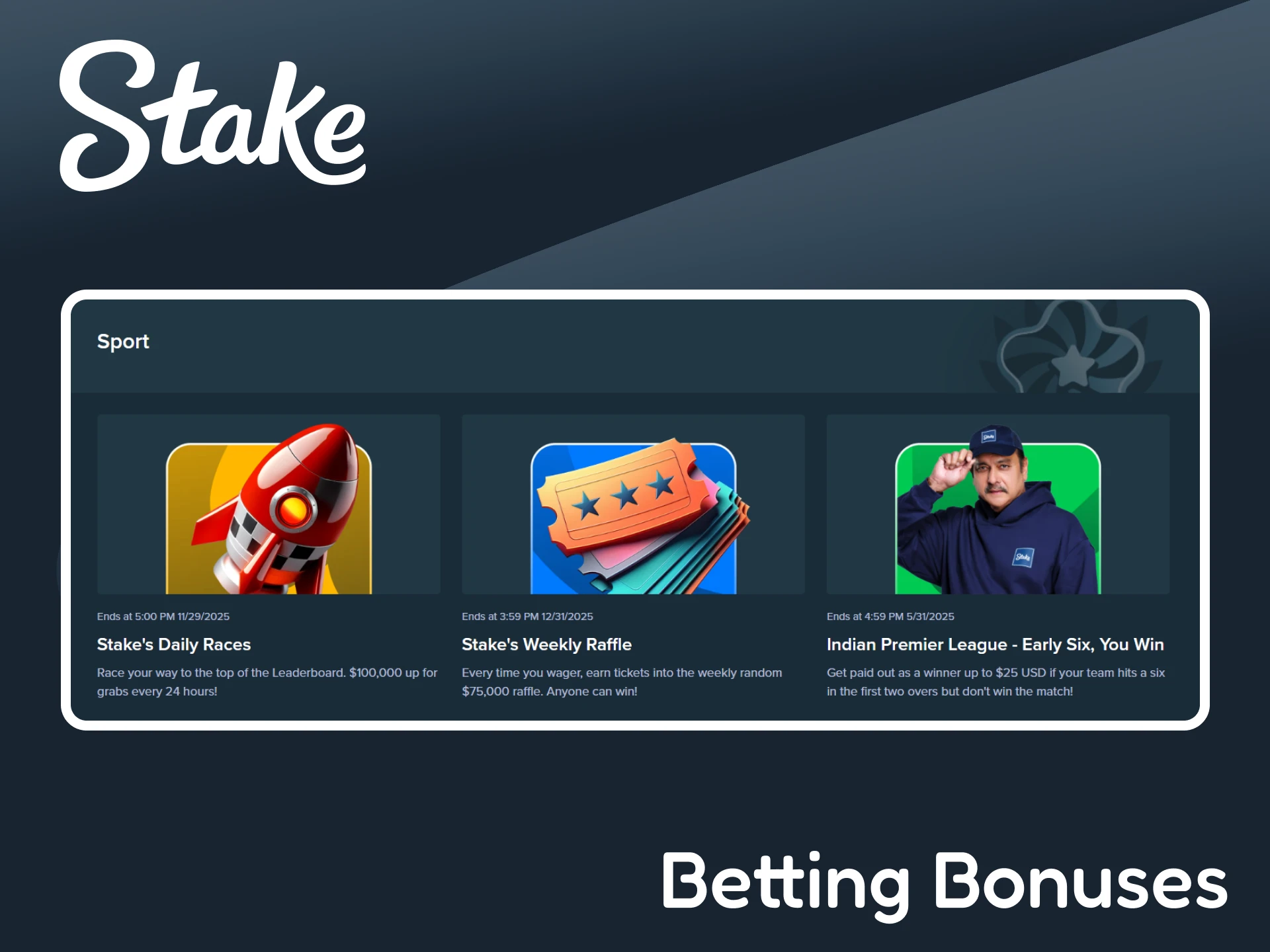Bet on sports and get bonuses on the Stake platform.