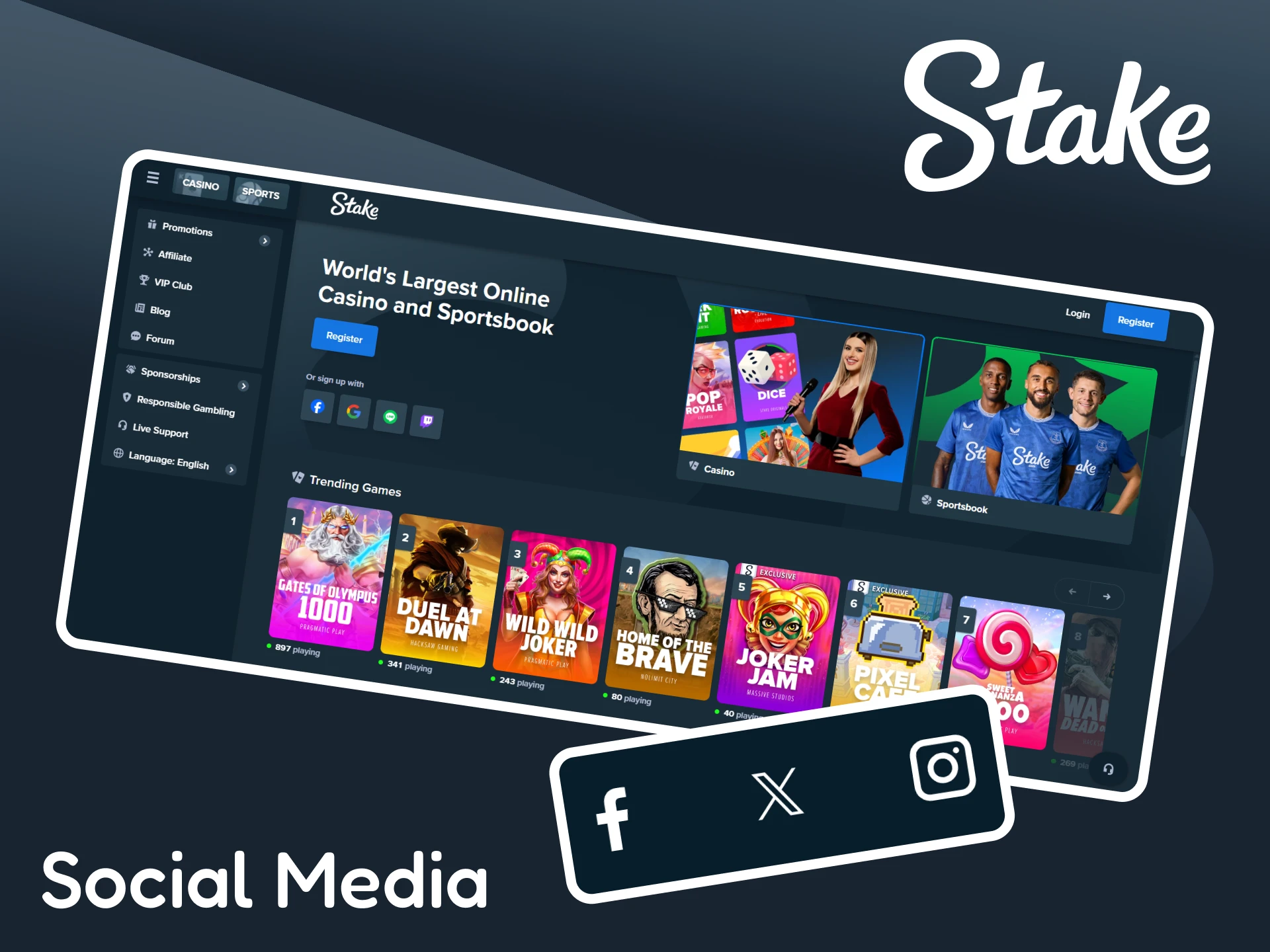 Get in touch with Stake via social media.