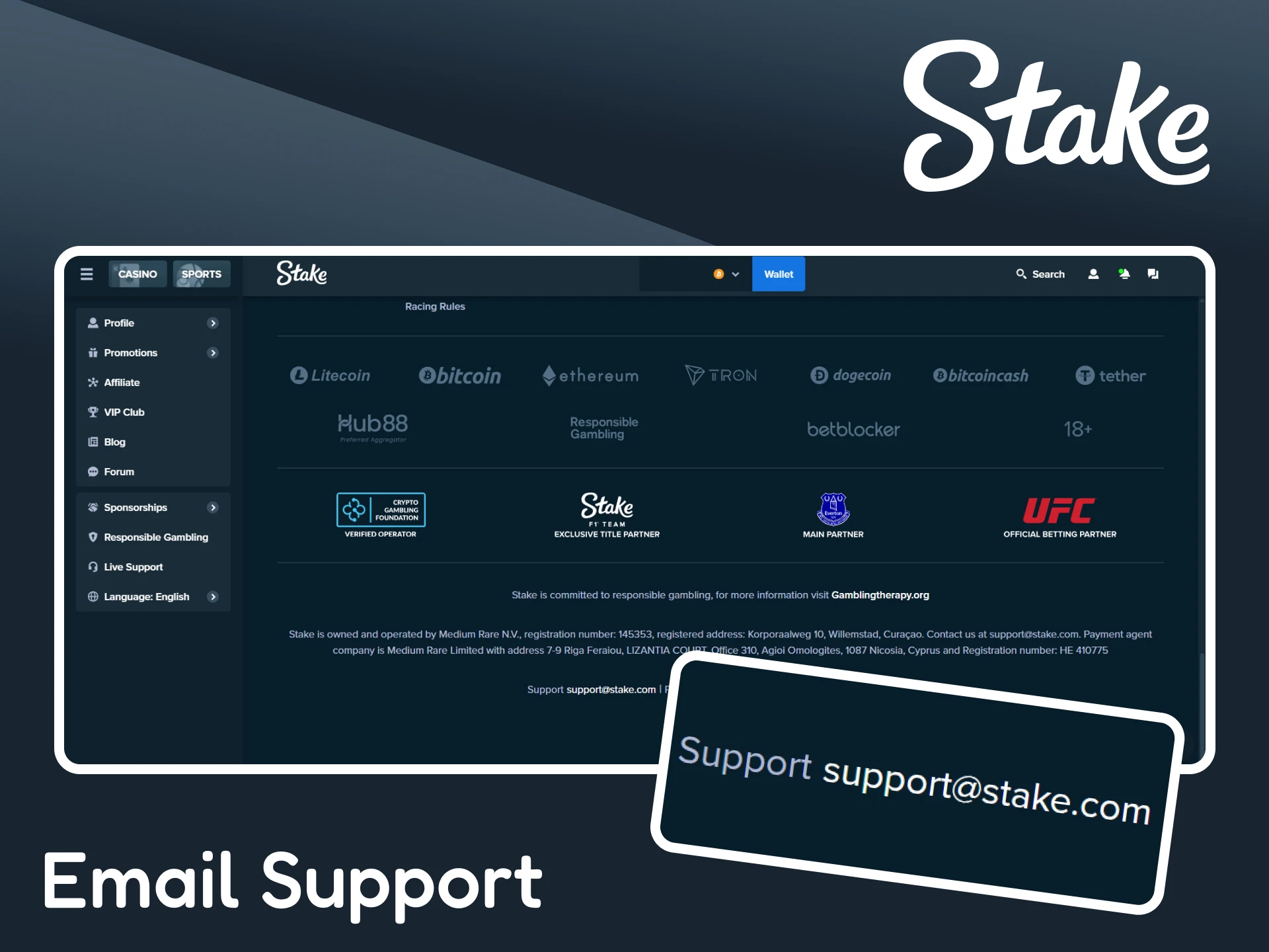 Stake has email support if you have any problems.