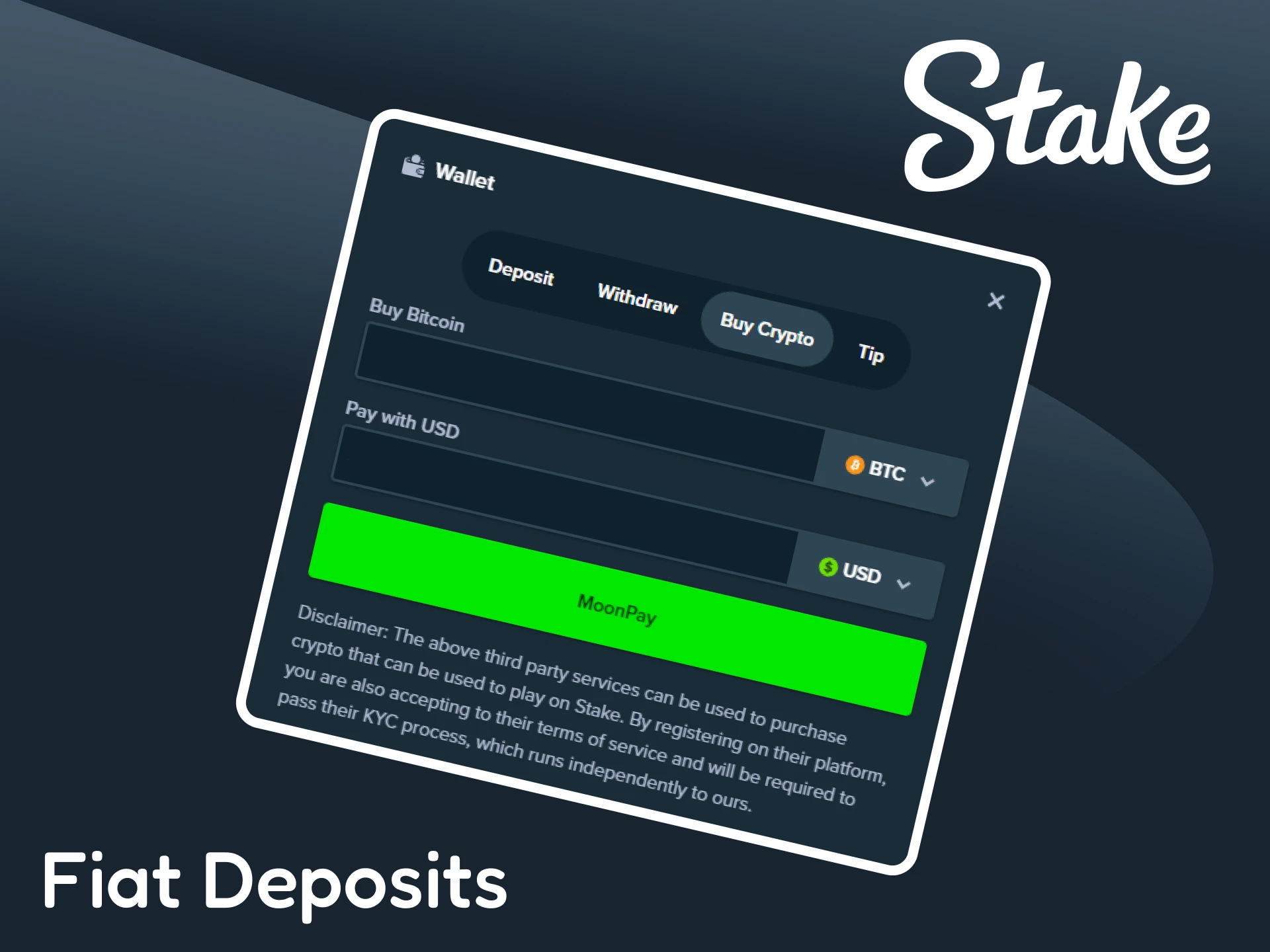 Learn about the fiat deposits available at Stake.