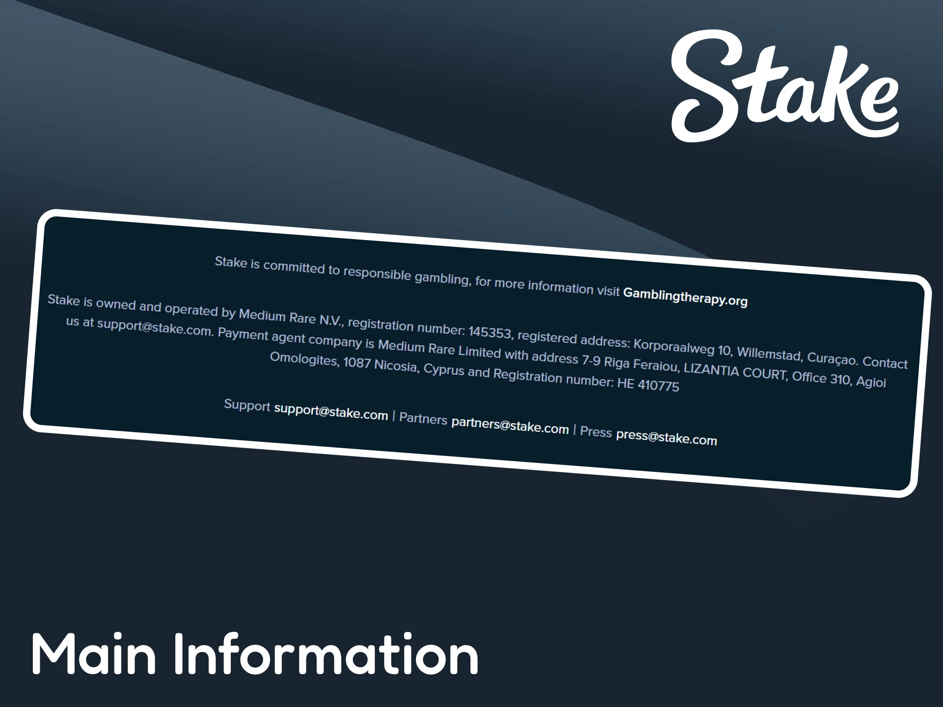 Check out the main information about Stake's license.