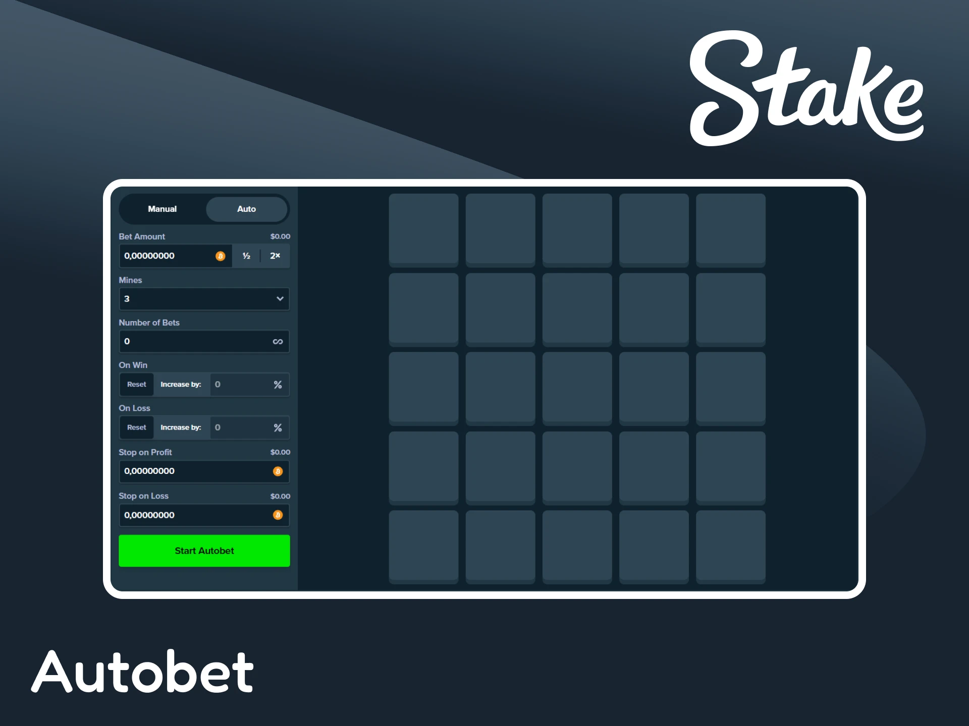 Check out the autobet feature in Stake's Mines game.