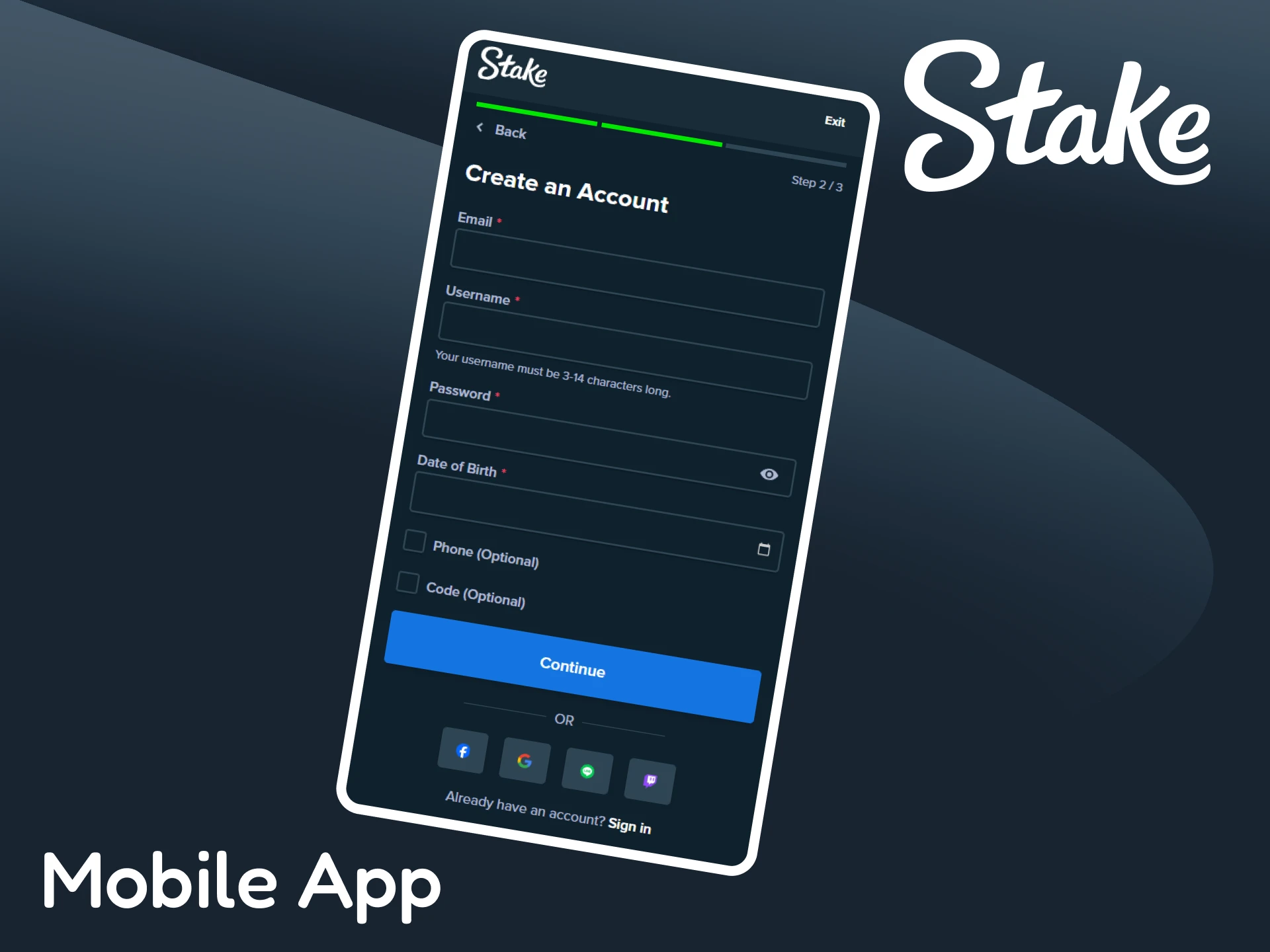 Register through the Stake mobile app.
