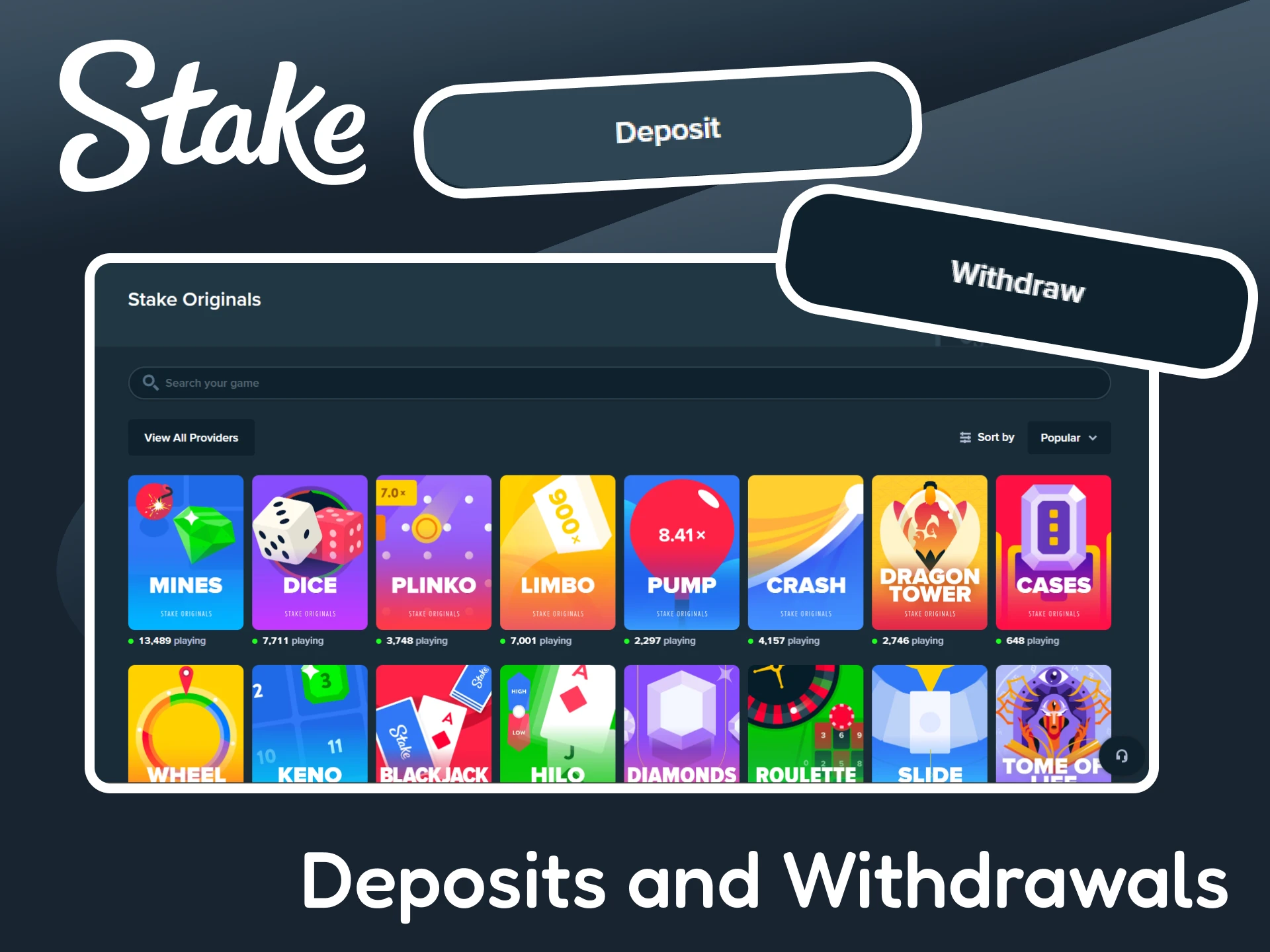 Make a deposit to play games from Stake Originals and then withdraw your winnings.